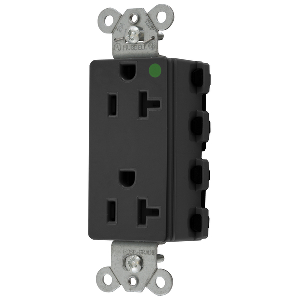 Hubbell Wiring Device-Kellems Straight Blade Devices, Receptacles, Style Line Decorator, SNAPConnect, Hospital Grade, 20A 125V, 2-Pole 3- Wire Grounding, 5-20R, Nylon, Black, USA SNAP2182BKNA
